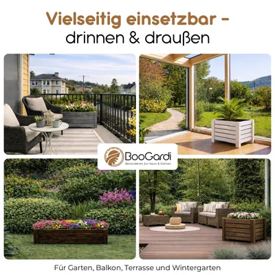 Produktbild von BOOGARDI Pflanzkasten Holz mit Vlies · Blumenkasten Balkon 79x39x30cm Hellbraun · Pflanzkübel groß außen rechteckig Blumenkästen für Balkon, Terrasse