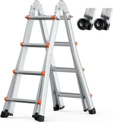 Produktbild von Teleskopleiter A-Rahmen 15 FT - Multifunktionale Verlängerungsleiter für Renovierungsarbeiten und Haushalt - Sicherer und robuster Einsatz