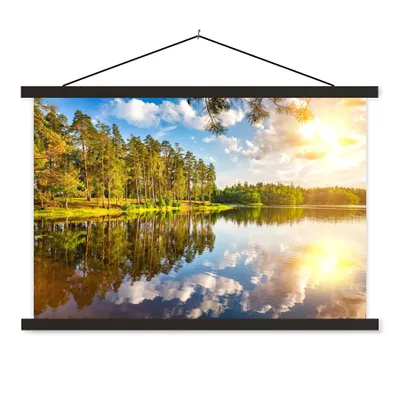 Produktbild von MuchoWow® Textilposter Bäume - Wasser - Sonne 120x80 cm mit schwarzem Rahmen - Wanddeko