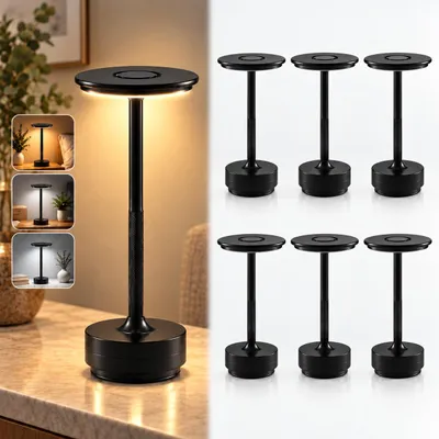 Produktbild von 6er Set Kabellose Dimmbare LED Akku Tischleuchten, Touch Tischlampen, 3 Lichtfarben, Nachttischlampen für Wohnzimmer Schlafzimmer, Schwarz