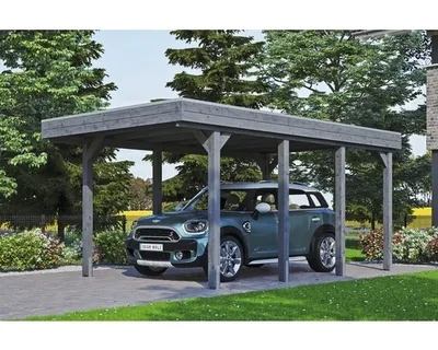 Produktbild von Einzelcarport SKAN HOLZ Friesland inkl. Aluminium-Dachplatten und H-Pfostenanker 314 x 555 cm grau