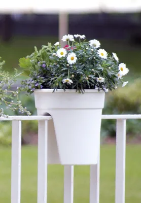 Zdjęcie produktu dla Kwietnik KHW Flowerclip wykonany z wysokiej jakości tworzywa sztucznego - zestaw 3 sztuk; stabilny, odporny na promieniowanie UV i warunki atmosferyczne. Wymiary 27 cm x 27 cm x H 27,5 cm; kolor: biały.