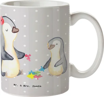 Produktbild von Mr. & Mrs. Panda Pott Sozialpädagogin Herz - Grau Pastell - Geschenk, Teetasse, Keramiktasse, Bedruckte Tasse, Becher, Kaffeetasse