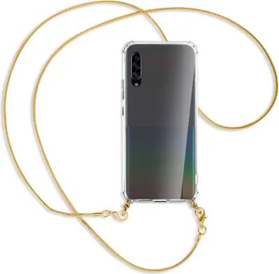 Produktbild von Handykette Backcover-Schutzhülle mit Band (Metall goldfarben) für Samsung Galaxy A90 5G - goldfarbene Kette Snake