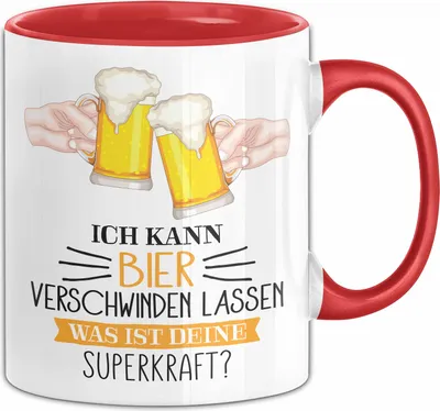 Produktbild von Bier-Liebhaber Tasse Geschenk Ich Kann Bier Verschwinden Lassen Was Ist Deine Superkraft (Rot)