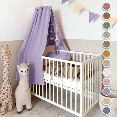 Produktbild von Babybett Himmel Gold aus Musselin - handgenähter Baldachin