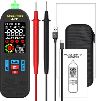 Produktbild von MAXRIENY Automatischer, verbrennungssicherer, intelligenter Digitalmultimeter, beruehrungsloser Spannungsdetektor, intelligenter Voltmeter, Widerstand, Frequenz, Kontinuitaet, V-Alert, Spannungspruefer fuer stromfuehrende Leitungen, mit Tragetasche