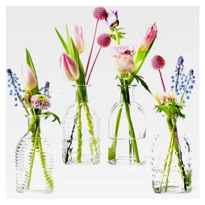 Produktbild von 12 x kleine Vasen aus Glas im Vintage-Stil - Tischvasen, Dekoflaschen und Glasfläschchen