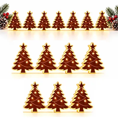 Produktbild von LED Weihnachtsdeko Weihnachtsbaum, 7-teiliges 3D Holz Weihnachtsbaum Wanddeko Set, warmweiß beleuchtet, selbstklebend, Weihnachtsbeleuchtung