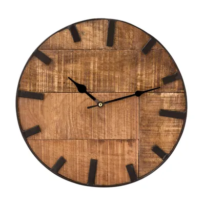 Image de Horloge murale de salon ronde vintage silencieuse en bois de manguier