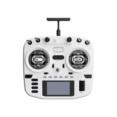 A white remote control for a drone or RC vehicle, shown from the front on a white background.