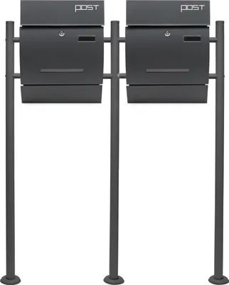 Zdjęcie produktu dla Wiltec zestaw 2 designerskich skrzynek na listy V4 antracyt 1000 x 135 x 1200 mm, naścienna skrzynka na listy z zamkiem, szczeliną rewizyjną, tabliczką znamionową, rolką na gazety, stojakiem, malowana proszkowo stalowa skrzynka na listy