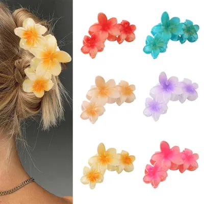 Produktbild von XFSRG 6 Stück Blumen Haarklammer Große 3 Blumen Blüten Haarkralle Haarklammer Blume Hawaiiblumenhaarklammern Plumeriablumenkralle Hibiskushaarspange Haarschmuck für Damen Mädchen
