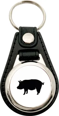 Produktbild von Huuraa Schlüsselanhänger Schwein Silhouette Metall mit Kunstleder Schlüsselring Einkaufswagenchip Geschenkidee