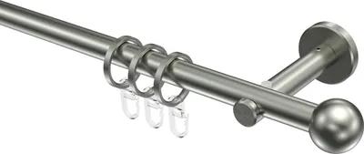 Produktbild von Interdeco Gardinenstange / Vorhangstange Edelstahl-Optik, Typ Medium Puros (Kugel), 16 mm Ø 1-läufig, 180 cm