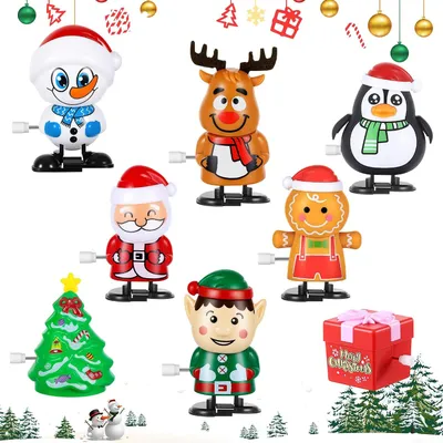 Productafbeelding van Kerstspeelgoed om op te rollen - Set van 8 - Verjaardagscadeau voor kinderen - Charmante mechanische kerstfiguren