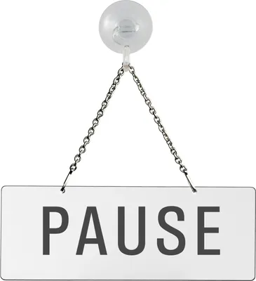 Produktbild von Hängeschild Pause | Melamin  weiß  | Text einseitig  Saugnapfhaken | Format 175x65 mm