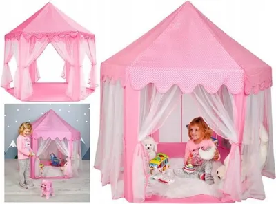 Produktbild von Merkloos Spielzelt für Kinder - mit Sockel - ab 3 Jahren - 135x135x140cm - Kinderzelt Burg - für drinnen und draußen - rosa