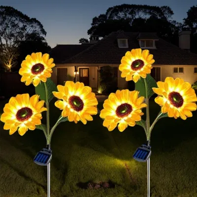 2er-Set Solarlampen Sonnenblumen, IP65, warmweiß, für Garten