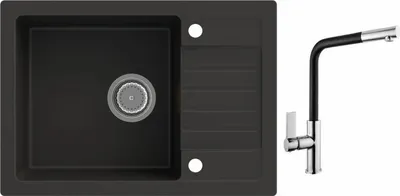 Produktbild von MIT ARMATUR - Rein Schwarz LINDBERGH® Granit Spüle "SIM44" + "1-Deco" Einbauspüle Küchenspüle Spülbecken