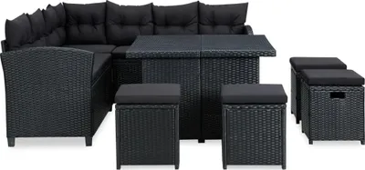 Produktbild von vidaXL 6-tlg. Garten-Lounge-Set mit Auflagen Poly Rattan Schwarz
