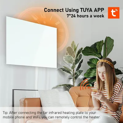 Obrázek produktu pro Infračervené topení – topení s panelovým sklem – vytápění místnosti – ovládání přes Wi-Fi – 50 x 60 cm – bílá barva