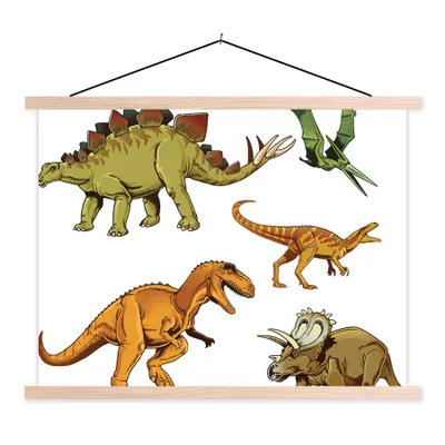 Produktbild von MuchoWow® Textilposter Dinosaurier - Zeichnung - Jungen - Kinder 40x30 cm mit holzfarbenen Rahmen - Bilder