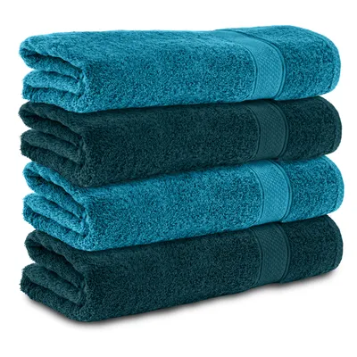 Produktbild von Komfortec 4er Duschtücher 70x140 cm Set aus 100% Baumwolle, 470g/m², Frottee, Weich, Petrol/Türkis