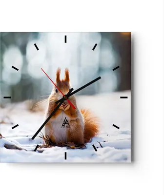 Produktbild von Wanduhr - Quadrat - Glasuhr - Eichhörnchen Winter Schnee Essen - 40x40cm - Schleichendes Uhrwerk - Lautlos - zum Aufhängen bereit - Dekoration Modern - Wanddekoration aus Glas - C3AC40x40-2798