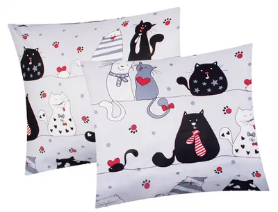 Produktbild von Renforcé Kissenbezug - 2er Set in 40x40 cm - Katzen, Pfoten - Kopfkissen-Bezug, Kissenhülle, Dekokissenbezug aus 100% Baumwolle, Kinder (KY-Katzen-Grau-40x40)