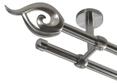 Produktbild von Gardinenstange Set Edelstahl Look Metall Ø 16mm Deckenbefestigung 2-lauf Flamme, Länge wählbar D21 E24 E17