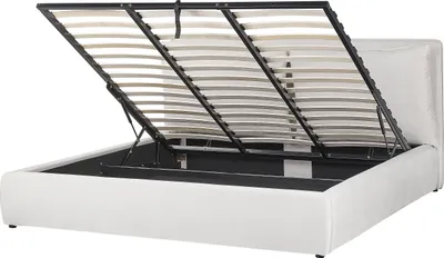 Produktbild von BELIANI Bett mit Bettkasten Cremeweiß Samt Gepolstert 180 x 200 cm Lattenrost Hochklappbar Hohes Kopfteil Viel Stauraum Modern Doppelbett Schlafzimmer