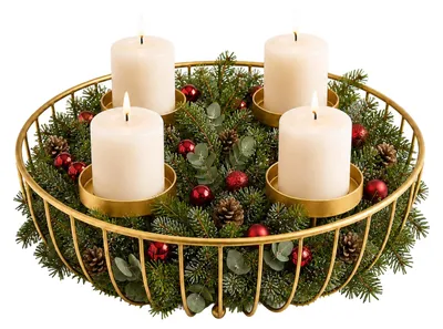 Adventskranz aus Metall, Gold, 4 Kerzenhalter, Ø 33 cm