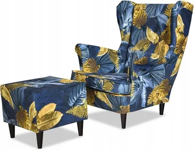 Produktbild von Family Meble Ohrensessel mit Hocker Print Relaxsessel Skandinavisch Bequemer Sessel Loungesessel Fernsehsessel Wohnzimmer Schlafzimmer Büro (POLY 2)