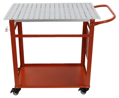 Image de Table de soudure, dimensions 36 x 24 pouces, matériau acier, capacité de charge de 272 kg, 2 niveaux, 4 roulettes