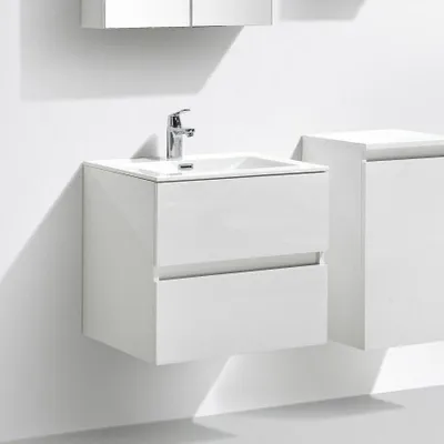Produktbild von Waschtisch + Unterschrank 60cm montiert weiß lackiert SIENA