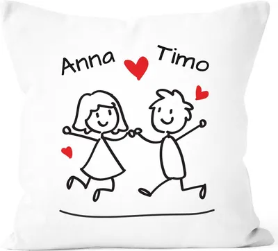 Produktbild von Kissen-Bezug Personalisierbares Doodle Pärchen Kissen-Hülle mit Namen Baumwolle personalisierte Geschenke Dekokissen SpecialMe® weiß unisize