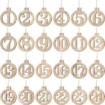 Image de Calendrier de l'Avent à décorer - Chiffres - Attaches en bois - Chiffres en bois ronds - Décorations de Noël - Chiffres de 1 à 24 pour Noël - Compte à rebours - Attaches décoratives pour cadeaux