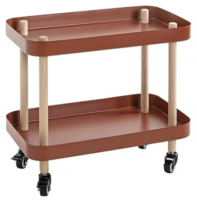 Fahrbarer Beistelltisch 50x47x30 cm, Massivholz & Metall, rot