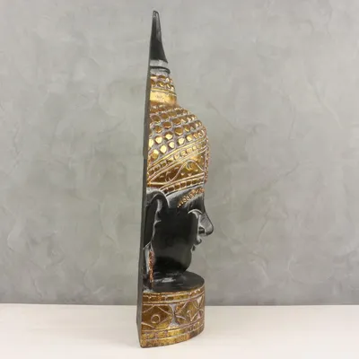 Produktbild von Buddha Büste Figur Skulptur Kopf Holz Deko Gesicht Schwarz Gold 70 cm