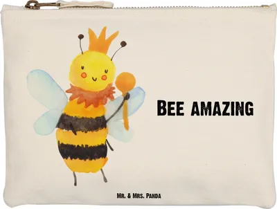 Produktbild von Mr. & Mrs. Panda Pouch Biene König Größe M - Weiß - Geschenk, Stoffbeutel, Kulturbeutel, Federmappe, Federtasche, Waschtasche