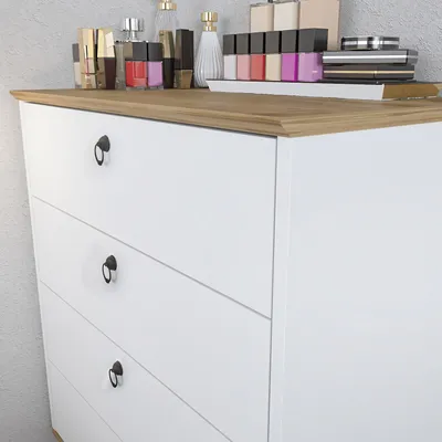 Produktbild von Skye Decor, Sahra - Oak, White, Kommode, Weiß, 100 % MELAMINBESCHICHTETE SPANPLATTEN, 72 x 42 x 83,1 cm