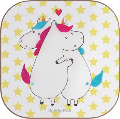 Produktbild von Mr. & Mrs. Panda Untersetzer für Gläser Einhorn Mitteilung - Weiß - Geschenk, Coaster, Liebe, Glas, bieruntersetzer, Valentinstag, Tischuntersetzer, gläseruntersetzer