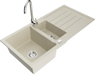 Produktbild von Mexen Andres 1,5-Becken-Granitspüle mit Abtropffläche und Mischbatterie Telma, Beige - 6515-69-670200-00