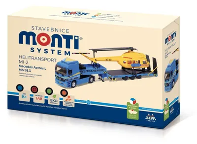 Image de Monti System MS 58.3 Helitransport MI-2 Mercedes Actros L 1:48 en boîte 31,5x21x8cm