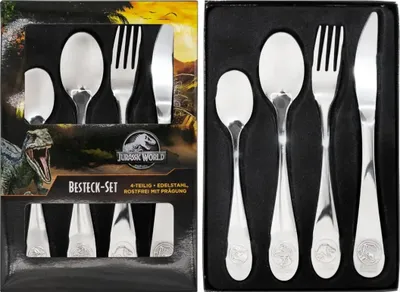 Immagine prodotto di Set di posate per bambini | Jurassic World | Set da 4 pezzi | Coltello, forchetta, cucchiaio
