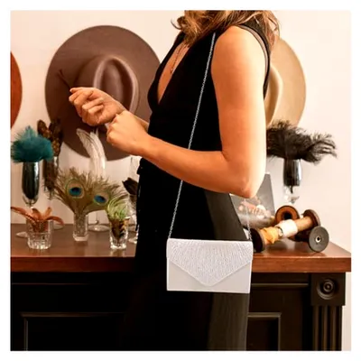 Produktbild von Brauttasche Clutch Polyester Beige Große Abendtasche für Hochzeiten und Partys Komfortable Umschlaghandtasche für Damen