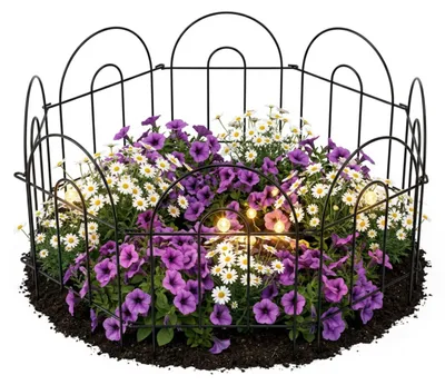 Zdjęcie produktu dla Relaxdays Metalowe ogrodzenie do grządek, 6 modułowych elementów z łukiem, wys. x szer.: 45 x 240 cm, ogrodzenie do grządek do wbijania, czarne