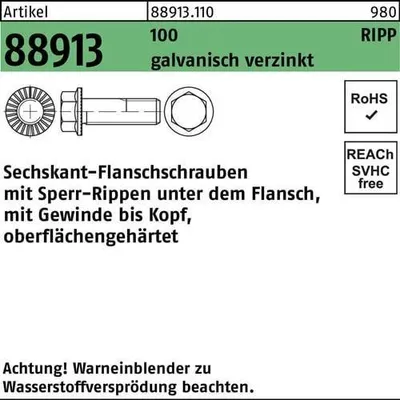 Produktbild von Reyher  6kt.-Flanschschrauben get., m. Sperr-R. M 12x40 Zn (100 Stück)