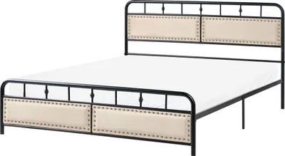 Obrázek produktu pro BELIANI Kovová postel 160 x 200 cm černá železný rošt rám s čelem dvoulůžko látka moderní ložnice